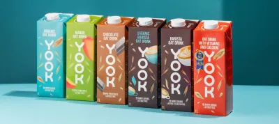 Row of different the Yook product oat milk cartoons