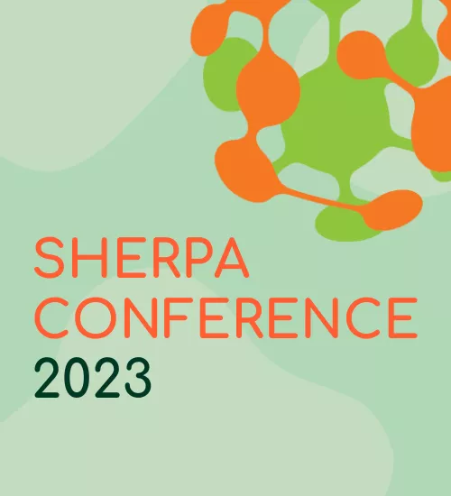 The green and orange logo dedicated to "the Sherpa Conference 2023"