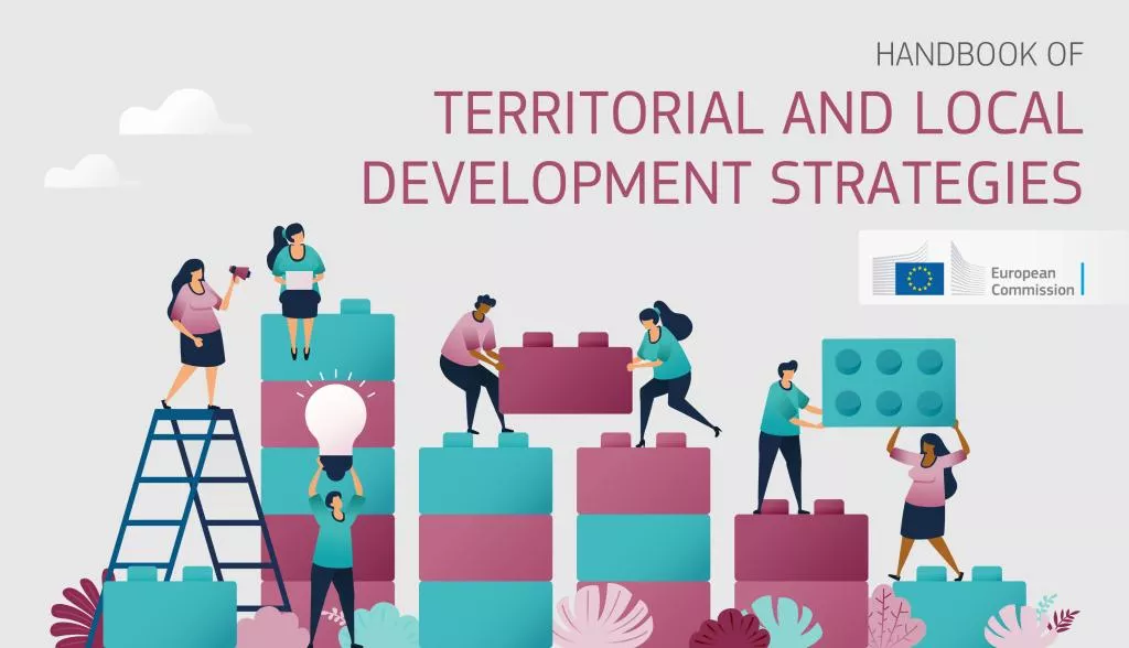 poster showing a group of people building a structure in the framework of the "Handbook of Territorial and Local Development Strategies launch"