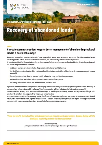 Cover of the factsheet 'Recovery of abandoned agricultural lands'