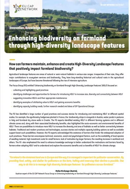 Cover Fact sheet - Enhancing the biodiversity on farmland through high-diversity landscape features