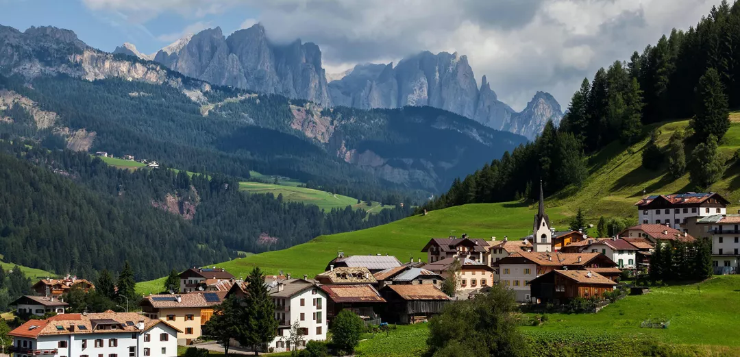 mountain village in a green valley