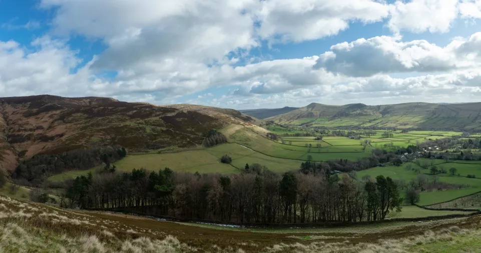 aerial view of Edale Valley, Peak District, Derbyshire