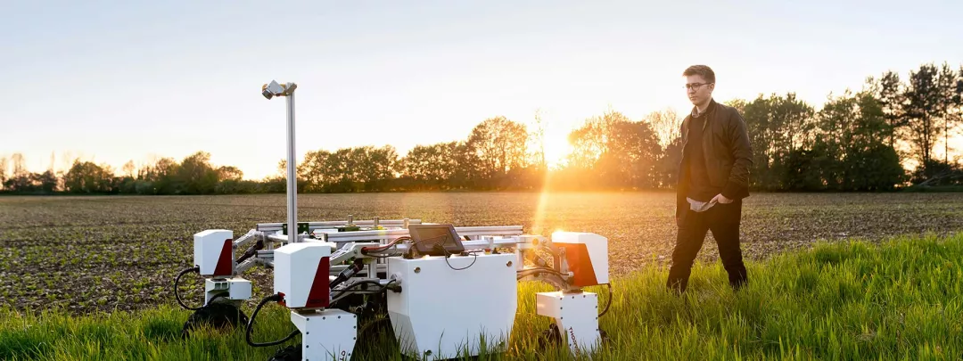 An agricultural robot being put to use