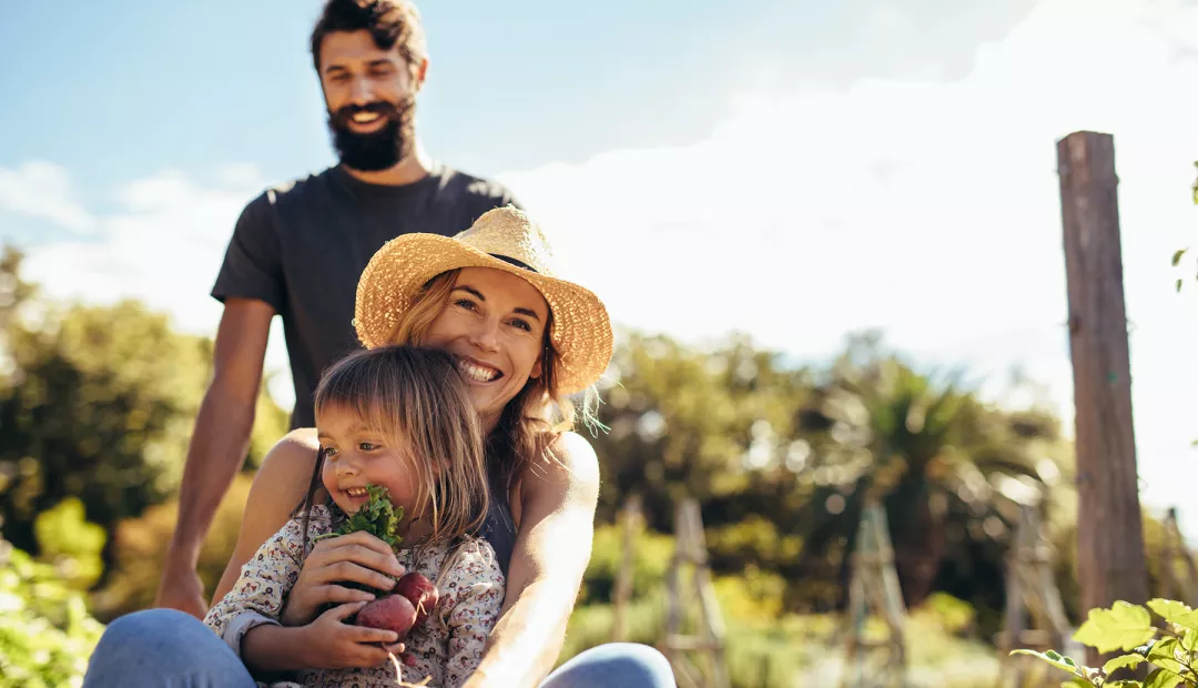 Farmer family enjoying themselves at their farm