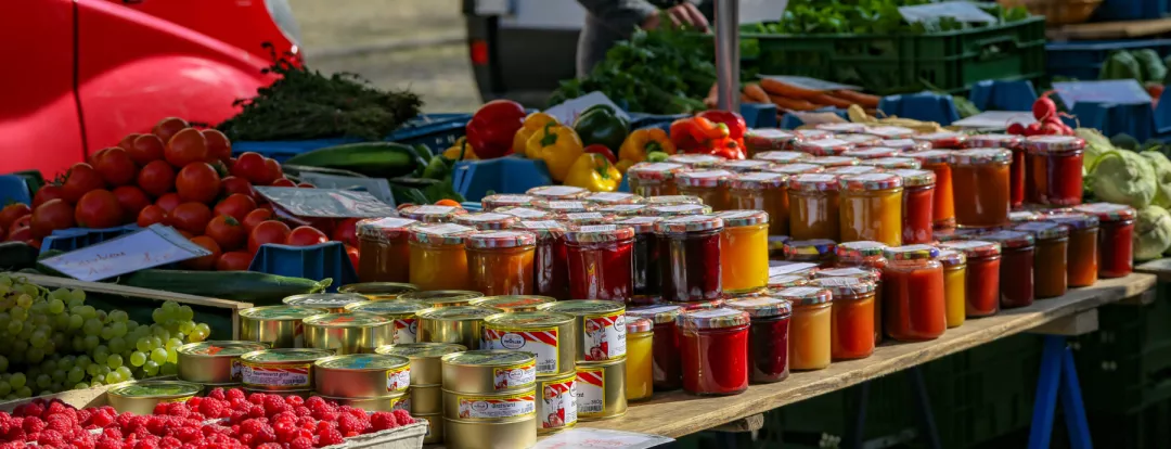 Flowers, fruits and vegetable vendors at the Farmer's market in Freiburg, Germany.