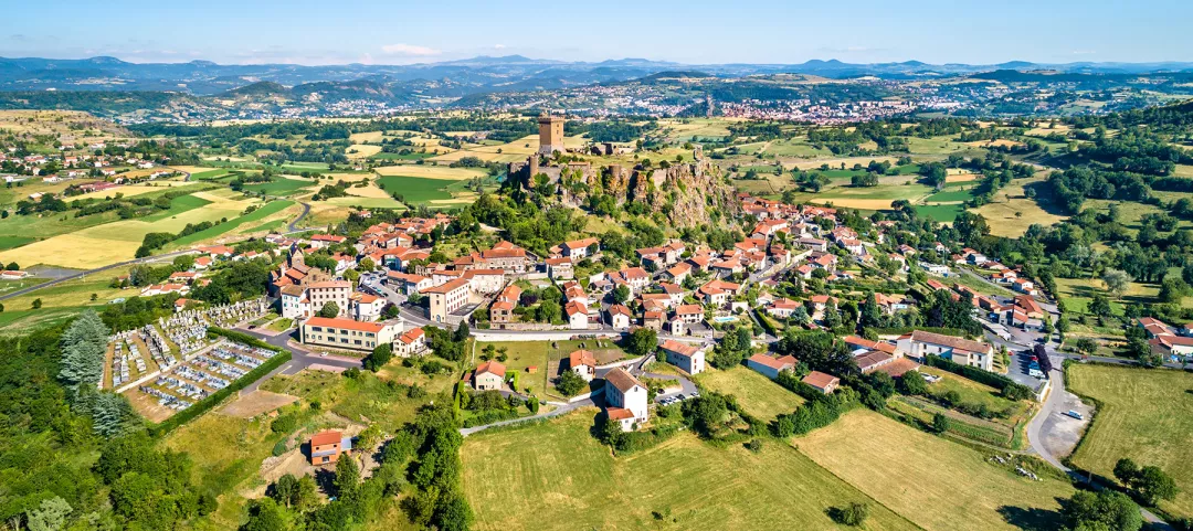 View of Polignac village with its fortress. Auvergne, France
