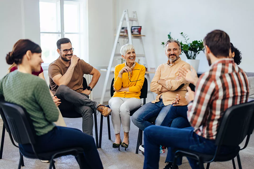 a group of people talking