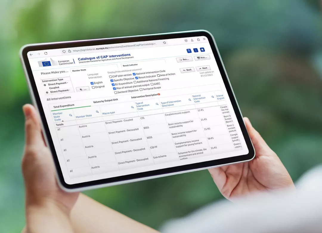 Catalogue of CAP Interventions integrated into a tablet