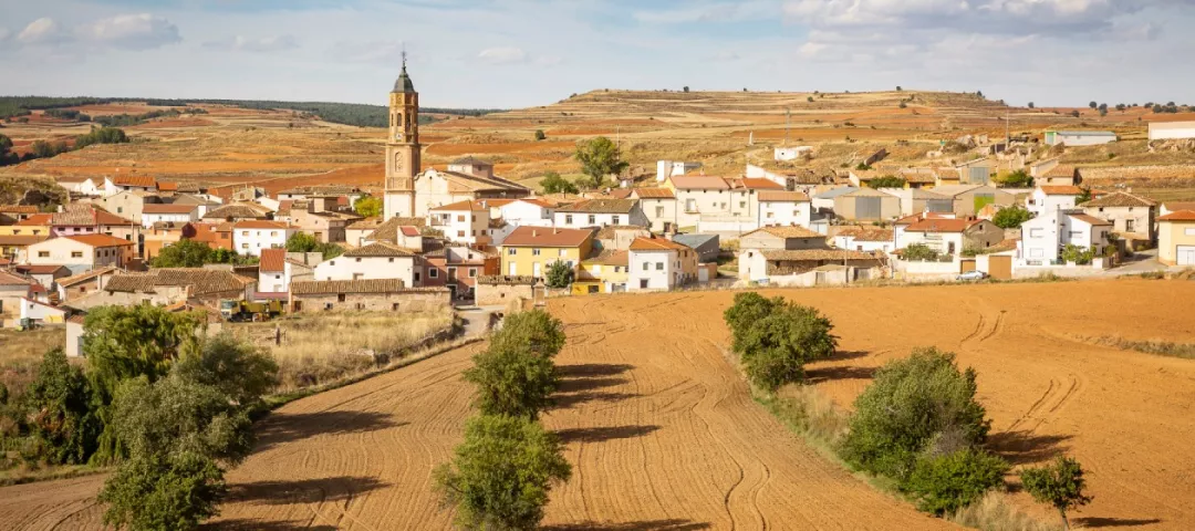 a view of Torrecilla del Rebollar town, province of Teruel, Aragon, Spain