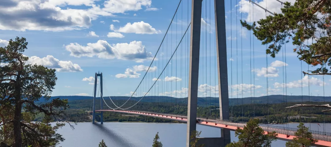 Coast bridge seen from the north bank of the river Angermanalven in Sweden