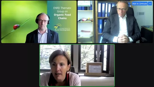 a group of people on a video call at the "Thematic Group on Strengthening the position of farmers in the organic food supply chain"