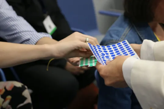 Participants choosing blue or green stamps