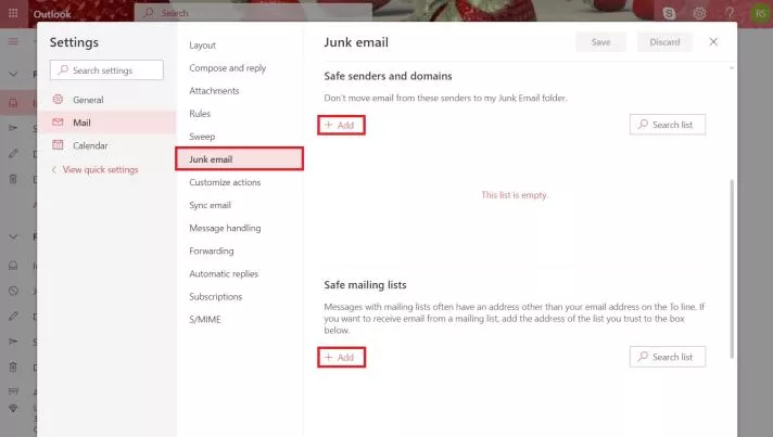 How to whitelist an email in outlook