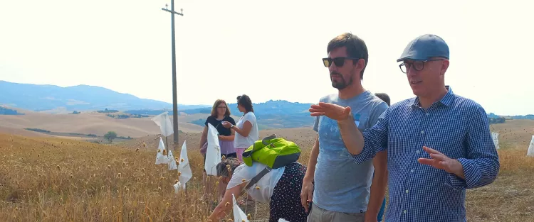 People discussing in a field